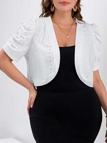 SHEIN Clasi Plus Size Fashionable Gothic Elegant All White Lace Cropped Short Sleeve Jacket, Spring For Women, Formal Cocktail Mother Of The Bride Wedding - White - View 3