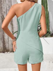 EMERY ROSE Women's Solid Color Sleeveless Romper, Casual Vacation Wear - Mint Green - View 2