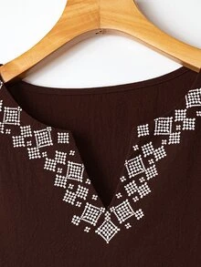 Rusticease Women's Casual Loose 3/4 Sleeve Minimalist Blouse - Brown - View 4