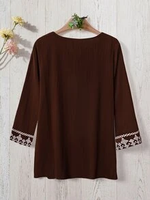 Rusticease Women's Casual Loose 3/4 Sleeve Minimalist Blouse - Brown - View 2