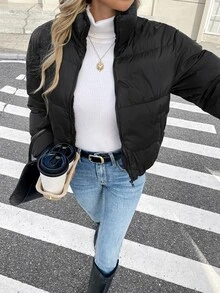 Serisse Short Style Women's Winter Padded Coat Black Casual - Black - View 3