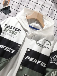 SHEIN 1件印花背心，適合青少年男孩，休閒背心男孩圖案夾克男孩秋季夾克，秋冬休閒，返校畢業白色 - 灰色 - 查看 6