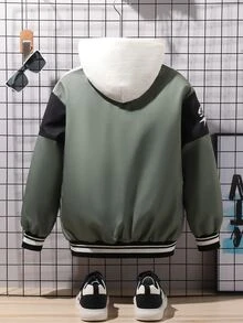 SHEIN 1件印花背心，適合青少年男孩，休閒背心男孩圖案夾克男孩秋季夾克，秋冬休閒，返校畢業白色 - 灰色 - 查看 2