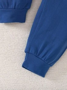 SHEIN Playful Pals 2件/套 嬰兒男童休閒拼色字母印花圓領短袖T恤與彈性腰長褲 夏季海灘國王套裝 皇家藍 - 彩色 - 查看 8