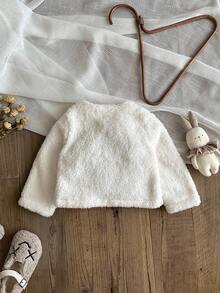 SHEIN Baby Girls Toddler/Newborn (0-3Y) Casual Lightweight Hooded Jacket For Spring/Summer Daily Wear Fall Winter - White - View 3