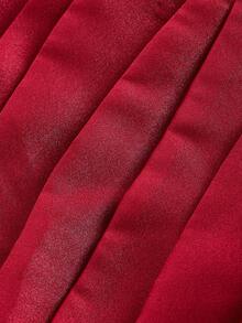 SHEIN MOD Women's Burgundy Fitted Ruched Bubble Hem Organza Mini Dress,Valentine Day - Burgundy - View 4