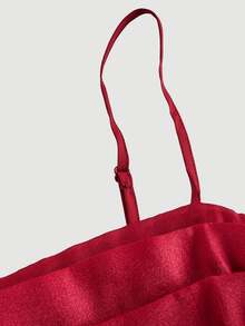SHEIN MOD Women's Burgundy Fitted Ruched Bubble Hem Organza Mini Dress,Valentine Day - Burgundy - View 3