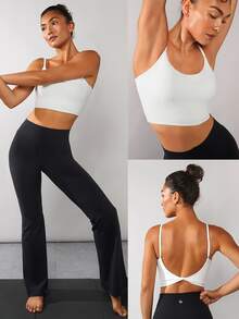 GLOWMODE FeatherFit™ Knot Going Anywhere Twisted Backless Tank Top Light Support Low Impact Yoga Pilates Daily Gym Spring Summer - White - View 9