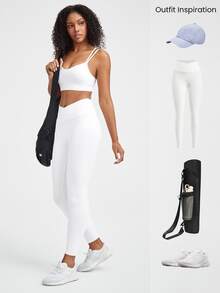 GLOWMODE FeatherFit™ Double-Strap Heart-Shaped Neck Sports Bra Low Impact Yoga Pilates Daily Spring Summer - White - View 6