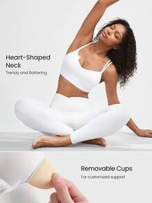 GLOWMODE FeatherFit™ Double-Strap Heart-Shaped Neck Sports Bra Low Impact Yoga Pilates Daily Spring Summer - White - View 2