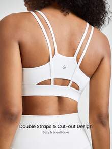 GLOWMODE FeatherFit™ Double-Strap Heart-Shaped Neck Sports Bra Low Impact Yoga Pilates Daily Spring Summer - White - View 3