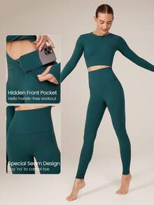 GLOWMODE 26" FeatherFit™ High Expectations Super High-Waist Pocket Leggings Gym  Spring Summer - Dark Green - View 4