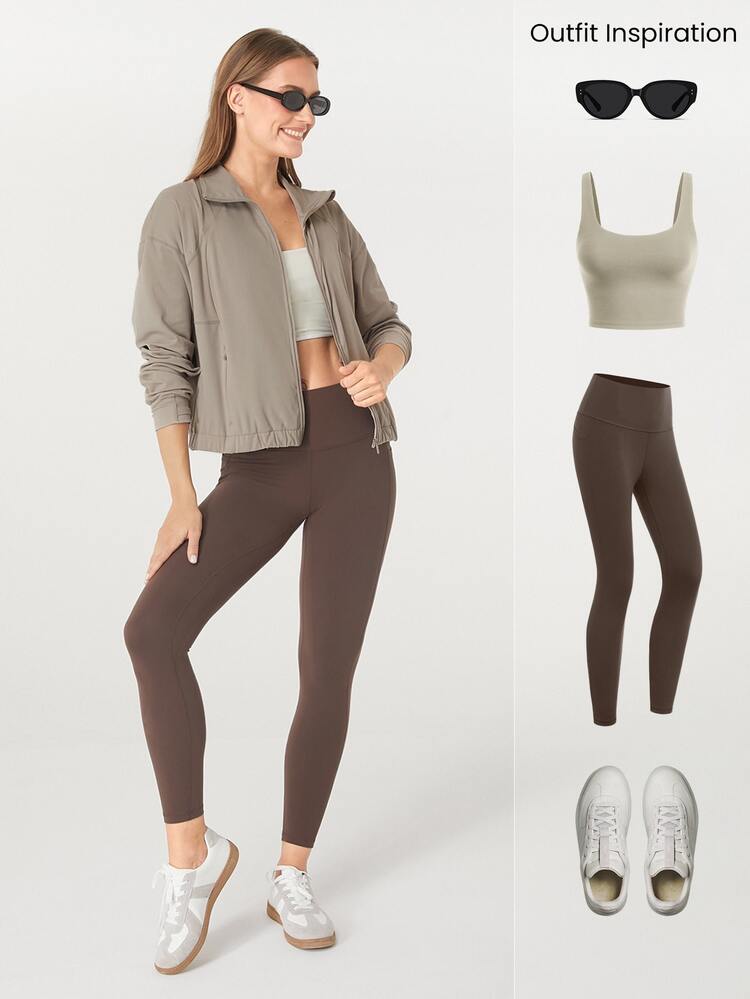 GLOWMODE Sweat-Wicking Quick-Dry Take A Stand Collar Sport Long Sleeve Jacket With Hidden Pockets Thumbholes Daily Casual - Khaki - View 6