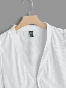 SHEIN Clasi 加大泡泡袖前开襟短款夹克 - 白色 - 查看 4