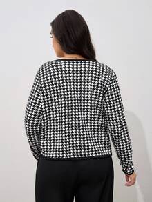 SHEIN Clasi Chaqueta de frente abierto con estampado de pata de gallo en talla grande - Blanco y Negro - Ver 3