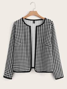 SHEIN Clasi Chaqueta de frente abierto con estampado de pata de gallo en talla grande - Blanco y Negro - Ver 1