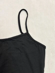 SHEIN EZwear 休闲纯色短款吊带背心，修身女士背心，适合夏季穿着 - 黑色 - 查看 5