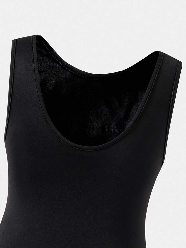 SHEIN Tween Girls Halloween Leotards, Rhinestone Graphic, Gymnastics, School Competition Dance Sportswear Summer Black And White Goth Active - Black - View 5