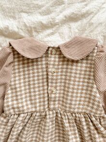 Vintaside Kids Babygirl 女婴秋季翻领长袖时尚千鸟格连衣裙，适合温和秋季天气、旅行、度假、露营 - 彩色 - 查看 5