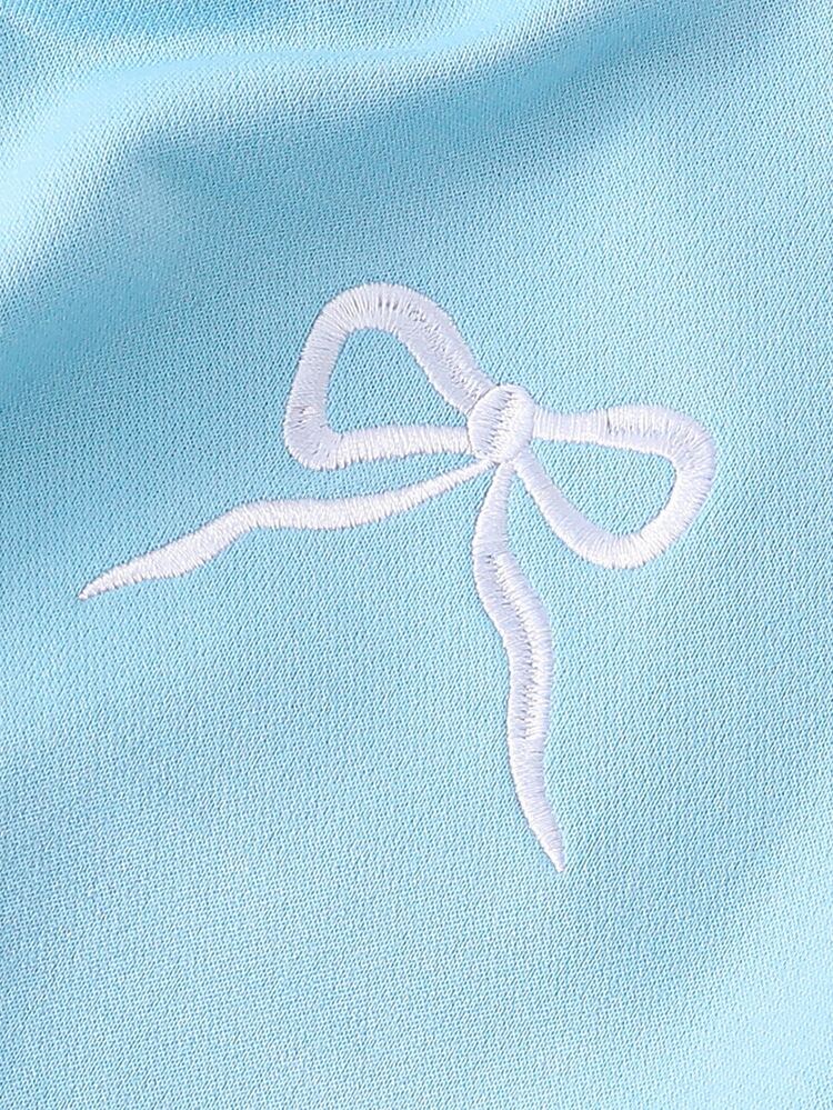 SHEIN Sparklyn Teen Girl Casual Cute Fashionable Pink Bow Embroidered Sweatshirt For Girls Blue Preppy Autumn Farewell Prom - Blue - View 9