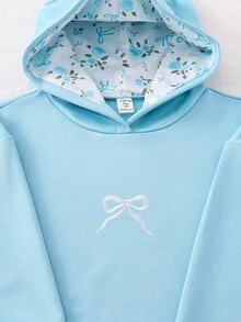 SHEIN Sparklyn 青少年女孩休閒可愛時尚粉色蝴蝶結刺繡運動衫，適合女孩，藍色學院風，秋季告別舞會 - 藍色 - 查看 3