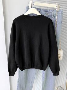 Tween Girls' Colorblock Bow Decor Round Neck Long Sleeve Cardigan Fall Winter - Navy Blue - View 2