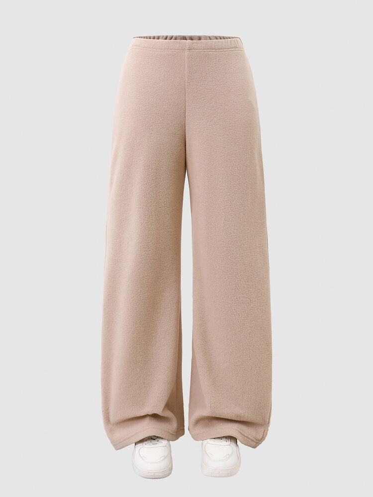 Teen Girl Casual Solid Color Polo Collar Sweatshirt And Pants Set, Autumn Fall Winter - Apricot - View 6