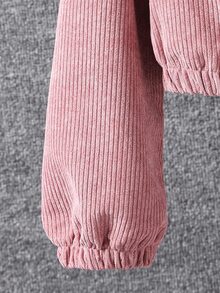 SHEIN Tween女孩長袖抓絨秋季套裝 2件/套 可愛牛仔女郎單排扣連帽外套長褲 秋冬校園風 灰粉色 - 粉色 - 查看 5