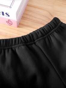 SHEIN 2件組女嬰套裝：時尚可愛豹紋、愛心字母圖案連帽長袖衛衣與長褲，秋冬度假米色黑色 - 彩色 - 查看 5