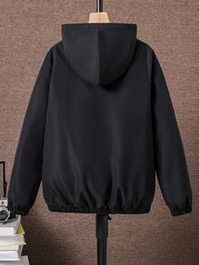 SHEIN Tween Boys' Smiling Face Print Hooded Casual Jacket Autumn Fall Graduation Black - Black - View 2