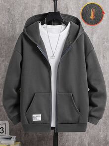 SHEIN 青少年男孩寬鬆灰色運動衫秋季夾克，休閒學院風，柔軟面料，開學季，畢業季，白色，冬季，舒適時尚 - 灰色 - 查看 1