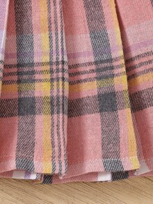 SHEIN 2件組女嬰學院風甜美可愛休閒套裝，字母刺繡格紋領長袖上衣與格紋百褶裙套裝，春秋日常穿著 - 彩色 - 查看 6
