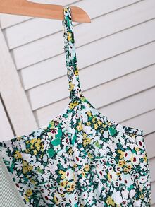 SHEIN Sparklyn 2 件套女童休闲罗纹针织开衫，蝴蝶结装饰和简约印花吊带裙，春秋 - 薄荷綠 - 查看 5