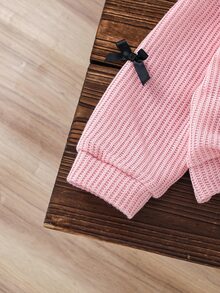 SHEIN 女婴 V 领蝴蝶结纯色长袖开衫，春秋装 - 藕粉色 - 查看 4
