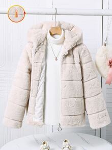 SHEIN Tween女孩米色長袖格紋對稱連帽休閒街頭風酷女孩拉鍊外套 百搭款 秋季返校職業日校園穿搭 - 杏色 - 查看 9