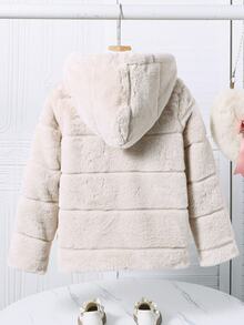 SHEIN Tween女孩米色長袖格紋對稱連帽休閒街頭風酷女孩拉鍊外套 百搭款 秋季返校職業日校園穿搭 - 杏色 - 查看 2
