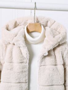 SHEIN Tween女孩米色長袖格紋對稱連帽休閒街頭風酷女孩拉鍊外套 百搭款 秋季返校職業日校園穿搭 - 杏色 - 查看 11