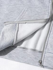 SHEIN Teen Boy Solid Color Long Sleeve Zip-Up Casual Fleece Sweatshirt, Autumn/Winter - Light Grey - View 6