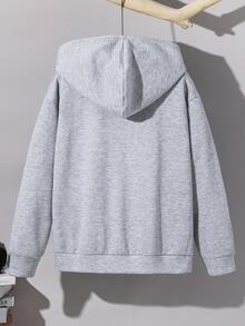 SHEIN Teen Boy Solid Color Long Sleeve Zip-Up Casual Fleece Sweatshirt, Autumn/Winter - Light Grey - View 2