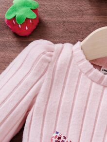 SHEIN Vintaside Kids 女嬰休閒可愛家庭套裝碎花長袖羅紋針織洋裝，秋冬拍照用粉色花卉 - 粉色 - 查看 3