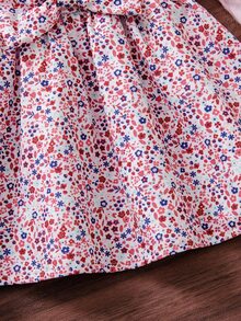 SHEIN Vintaside Kids 女嬰休閒可愛家庭套裝碎花長袖羅紋針織洋裝，秋冬拍照用粉色花卉 - 粉色 - 查看 6