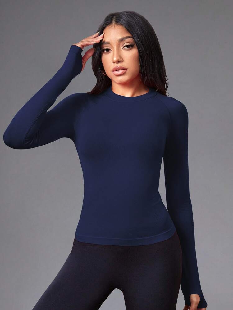SHEIN Sports Letter Graphic Raglan Sleeve Contrast Mesh Sports Teeworkout Tank Top - Navy Blue - View 5