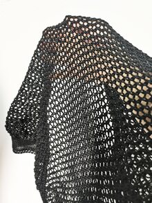 SHEIN Swim 女士圆领无袖休闲镂空罩衫 - 黑色 - 查看 7