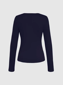 INAWLY 1pc Casual Solid Color Slim Fit V-Neck T-Shirt, Autumn Fall Cloth For Women - Royal Blue - View 2