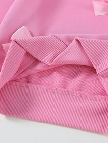 SHEIN 2pcs/Set Young Girl' Minimalist Fashion Pink Bow Black Top And Pink Pants Sweatsuit Set School Autumn - Pink - View 8