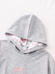 青少年女孩休閒可愛時尚粉色蝴蝶結刺繡灰色運動衫，適合秋季生日與告別場合 - 灰色 - 查看 7
