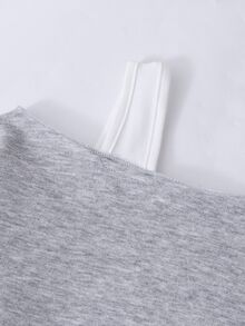 SHEIN 青少年女孩秋季套裝 2件/組 灰色可愛牛仔女孩運動圖案校園返校衛衣 假期學生家庭套裝 淺灰色 - 灰色 - 查看 3