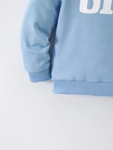 SHEIN Explorewe 小男孩熱銷圓領字母「Bro.」印花長袖軟綿寬鬆休閒日常兒童套頭上衣 - 藍色 - 查看 3