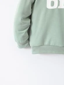 SHEIN Explorewe 男孩熱銷字母「Bro.」印花圓領長袖休閒套頭衛衣，柔軟寬鬆版型，日常穿著童裝上衣 - 綠色 - 查看 3