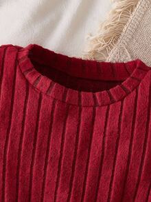 Tween Girl Round Neck Puff Sleeve Ditsy Floral Casual Dress Fall Winter - Burgundy - View 3